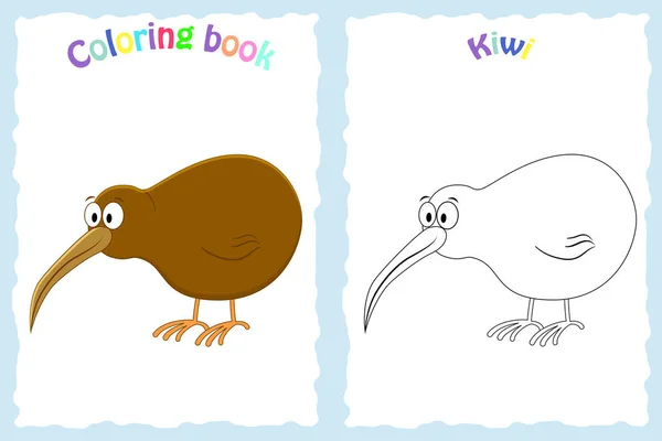 Barevné stránky knihy pro předškolní děti s barevnými kiwi — Stockový vektor