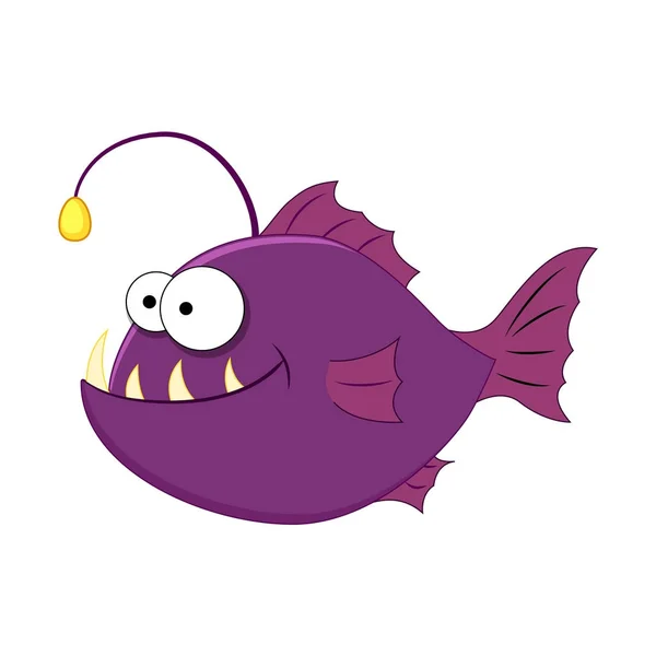 Vicces cartoonanglerfish. Vektoros illusztráció elkülönített fehér — Stock Vector