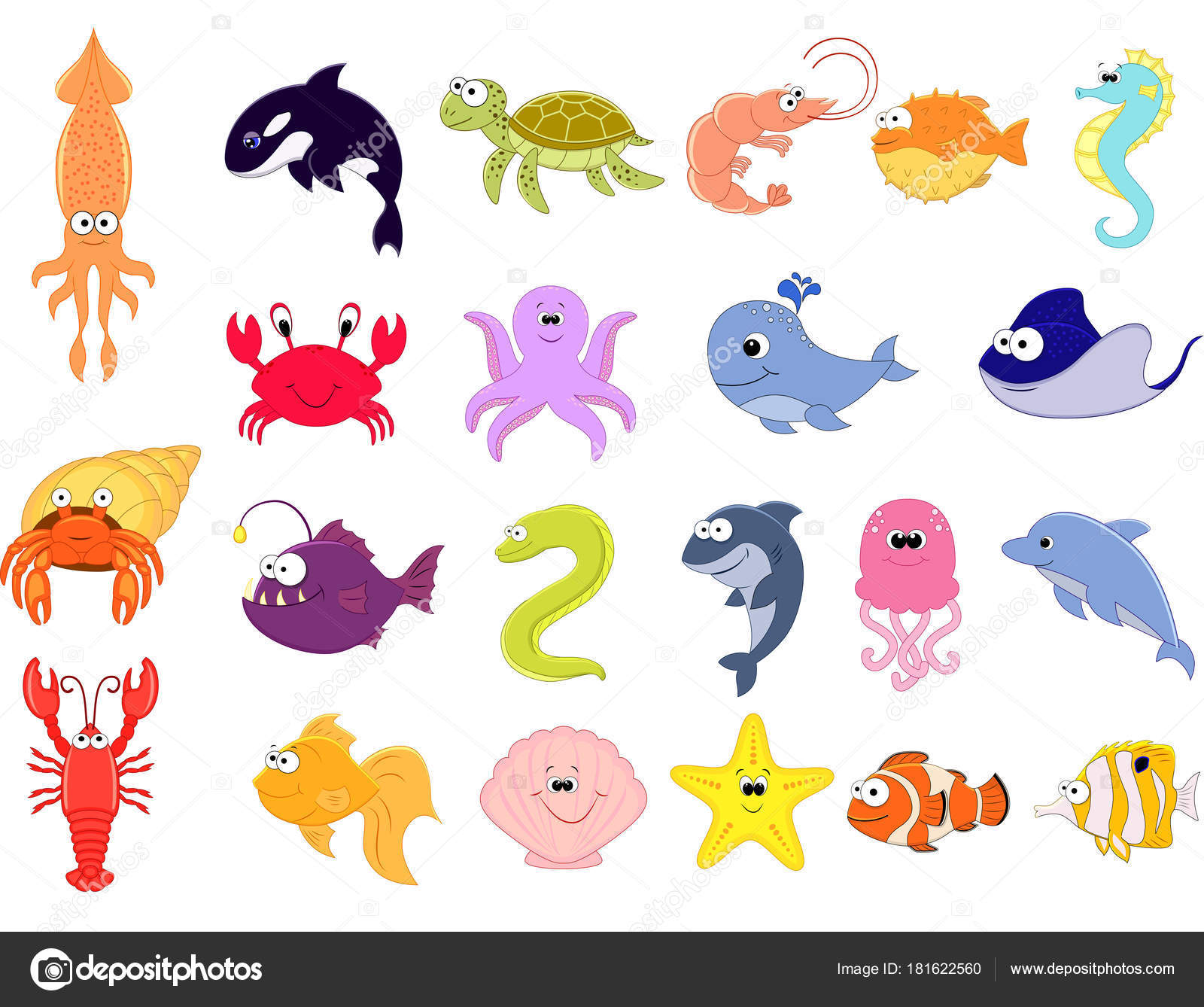 Big Vector Set Of Sea Creatures Vector Image By C Budolga Vector Stock