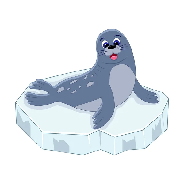 Cute cartoon seal on ice.  Arctic  animal. — Stock Vector