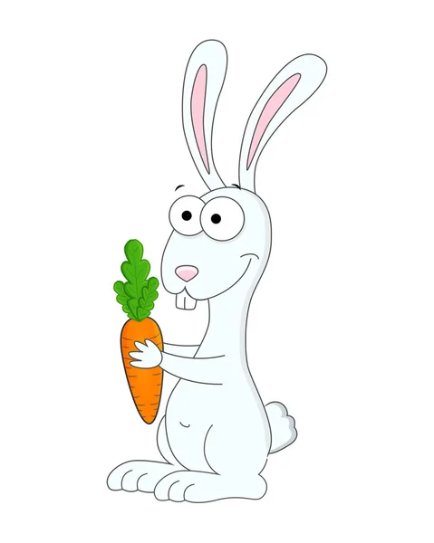 Gullig tecknad kanin med morot i handen. — Stock vektor