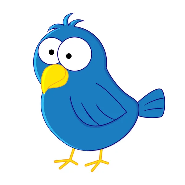 Komik karikatür mavi kuş. Vektör illüstrasyon izole beyaz b — Stok Vektör