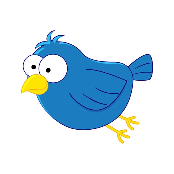Divertido pájaro azul de dibujos animados. Ilustración vectorial aislada en blanco — Vector de stock