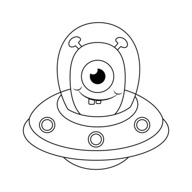 Renksiz komik karikatür uzaylı. Vektör çizim. Boyama pa