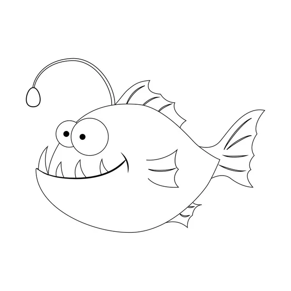 Anglerfish kartun berwarna lucu. Ikan kartun. Vektor illust - Stok Vektor