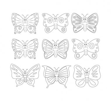 9cartoon kelebek boyama kitabı sayfası. Vektör çizim 