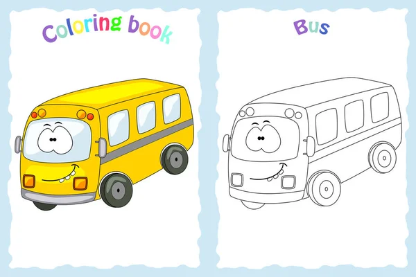 Página para colorear libro para niños con colorido autobús y bosquejo t — Vector de stock