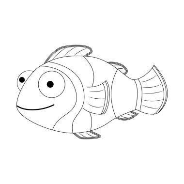 Colorless funny cartoon clown fish. Vector illustration. Colorin clipart
