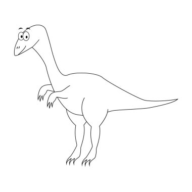 Renksiz komik karikatür compsognathus. Vektör çizim. Col