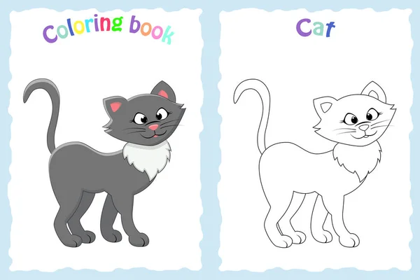 Kitap sayfa renkli kedi olan okul öncesi çocuklar için boyama ve — Stok Vektör