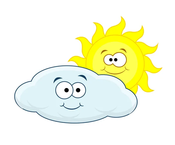 Mignon nuage de dessin animé et soleil .Illustration vectorielle isolée sur whit — Image vectorielle