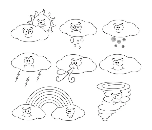Coloring page for preschool children. Set of different cartoon w — Stock Vector