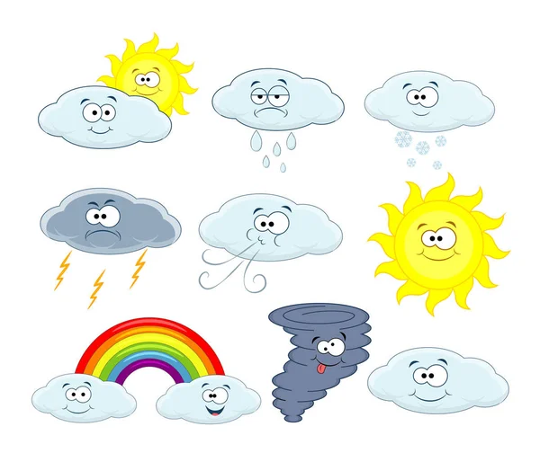 Niedlichen Cartoon-Vektor Wolken Symbole. Sammlung von Wettersymbolen. wir — Stockvektor