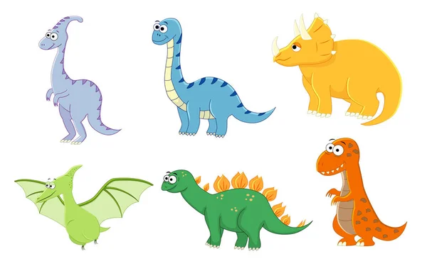 Conjunto de desenhos animados dinossauro engraçado. Ilustração vetorial. Stegosauru —  Vetores de Stock