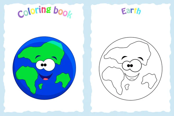 Pewarnaan halaman buku untuk anak-anak prasekolah dengan warna-warni bumi sebuah - Stok Vektor
