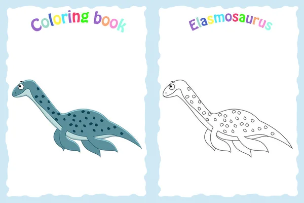 Barevné stránky knihy pro předškolní děti s barevné elasmosa — Stockový vektor