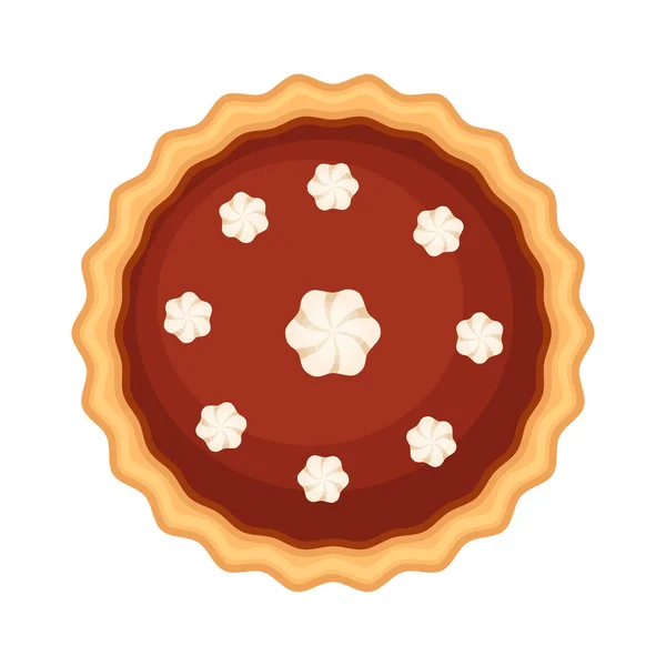Tradiční americký domácí chokolátový koláč se šlehačkou. Vektorové ilustrace izolované na bílém pozadí. — Stockový vektor