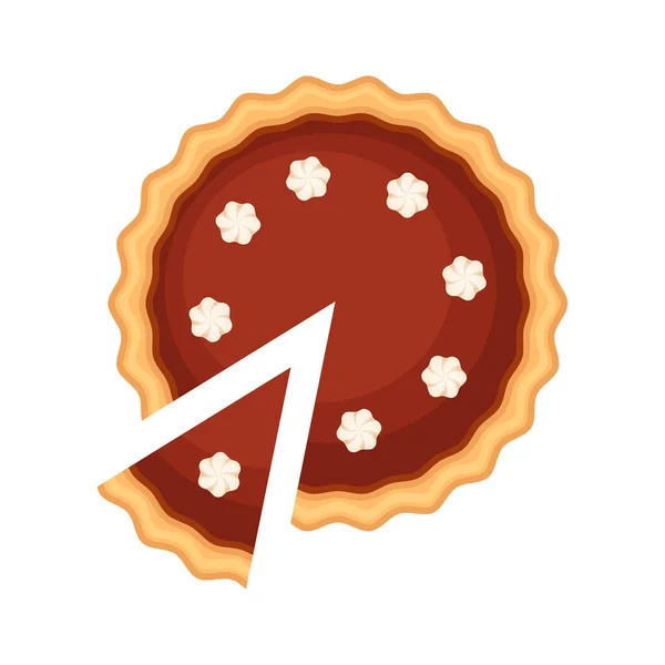 Tarte au chocolat maison américaine traditionnelle avec tranche de tarte et illustration vectorielle de crème fouettée isolé pn fond blanc . — Image vectorielle