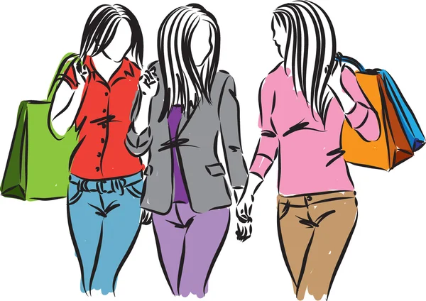 Vrouwen winkelen tijd illustratie — Stockvector