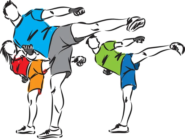 Kickboks fitness grup illüstrasyon — Stok Vektör