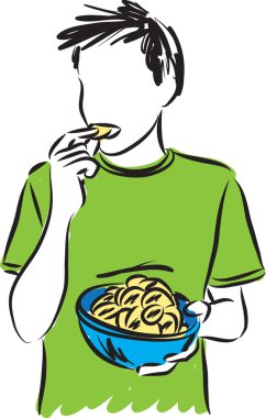  bir kase çizim ile patates cipsi yemek çocuk