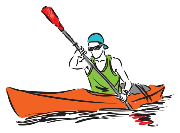 Hombre en un kayak deporte ilustración — Vector de stock