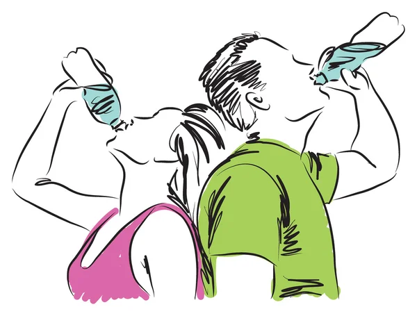 Hombre y mujer bebiendo una botella de agua ilustración — Archivo Imágenes Vectoriales