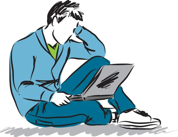 Homme avec illustration ordinateur portable — Image vectorielle