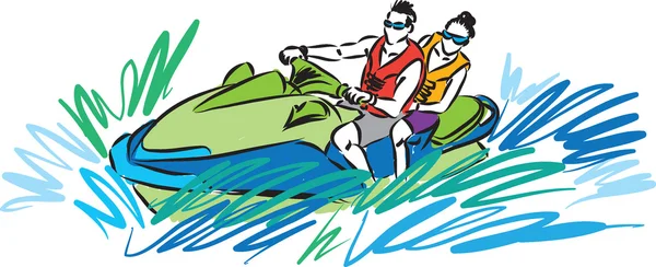 Coppia in jetski illustrazione — Vettoriale Stock