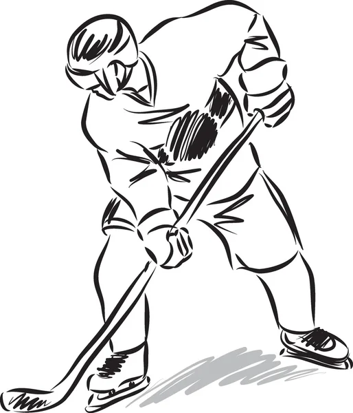 Hockey hombre jugador ilustración blanco y negro — Vector de stock