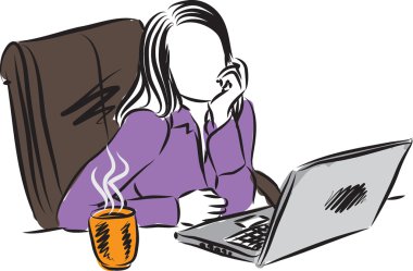  bilgisayar illüstrasyon çalışan kadın