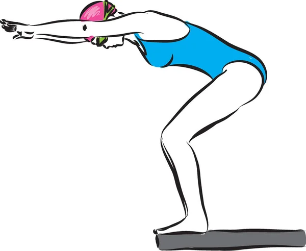 Mujer nadador 1 strarting competencia ilustración — Archivo Imágenes Vectoriales