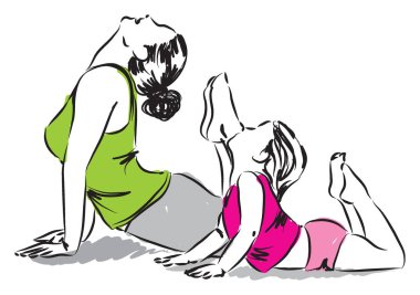 Anne ve çocuk yoga illüstrasyon