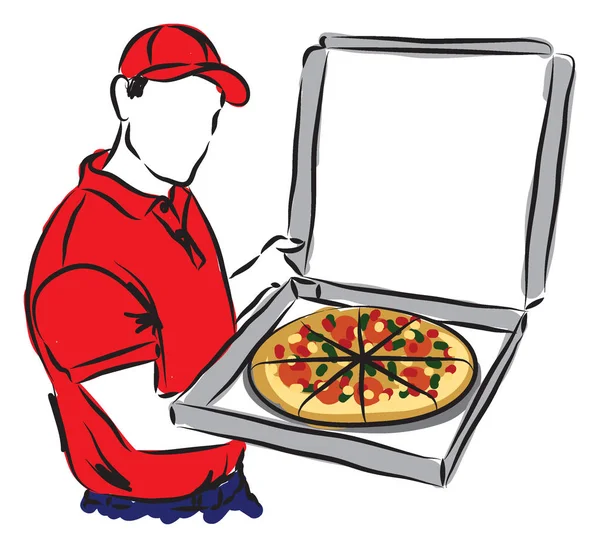 피자 배달 남자 그림 — 스톡 벡터