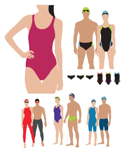 Επαγγελματική κολύμβηση κοστούμια μοντέλα εικονογράφηση — Διανυσματικό Αρχείο