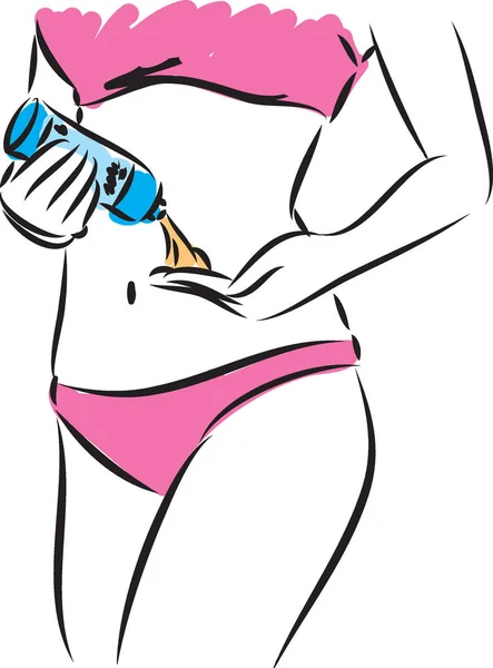 防晒霜瓶插图的女人 — 图库矢量图片