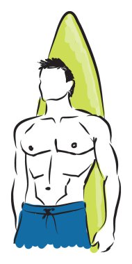 Adam sörfçü illüstrasyon vektör