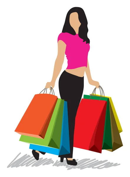 Mujer de compras con bolsas de compras — Archivo Imágenes Vectoriales