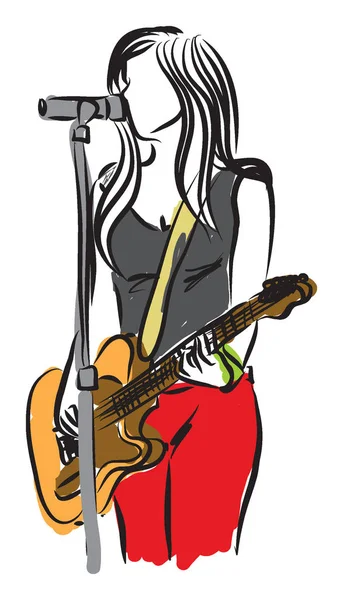 Ilustración cantante con una ilustración de guitarra — Vector de stock