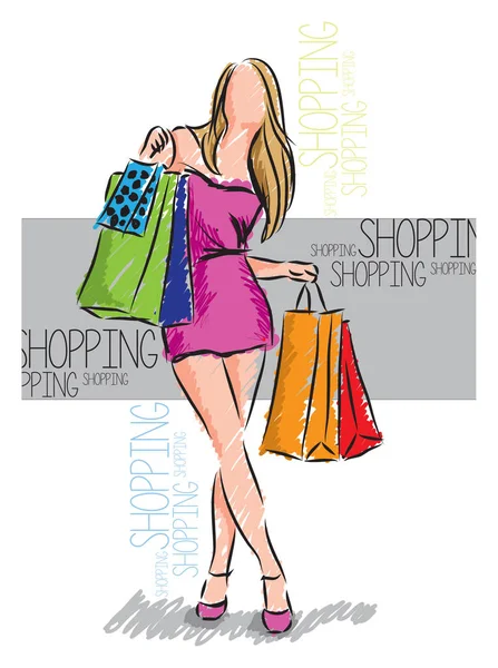 ショッピングの女の子のベクトル図 — ストックベクタ