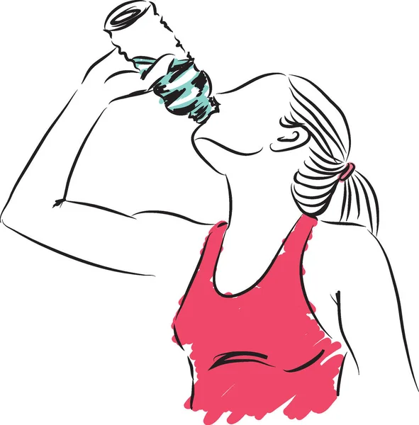 Sport woman drinking a bottle of water illustration — Stock Vector