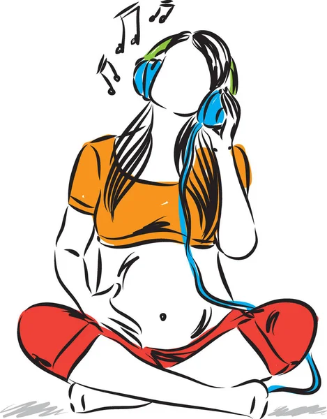 Gravid kvinna lyssna musik illustration — Stock vektor