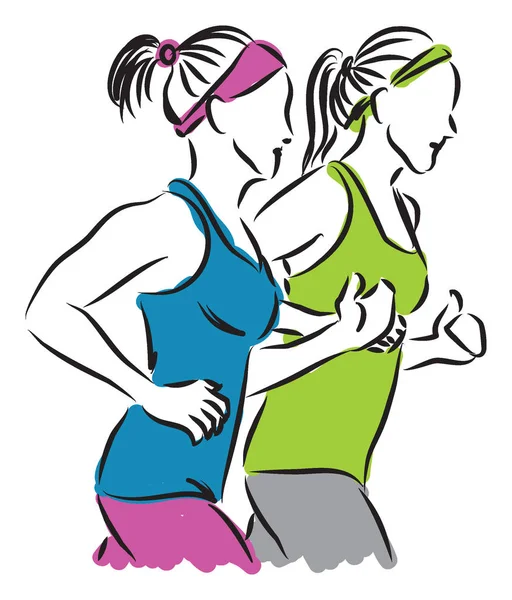 Mulheres jogging vetor ilustração — Vetor de Stock
