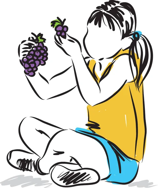 Petite fille manger du raisin collation illustration — Image vectorielle