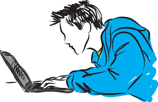 Homme avec illustrateur d'ordinateur portable — Image vectorielle
