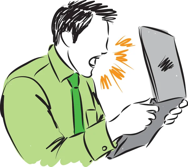 Angry man yelling to computer illustration — Stock Vector