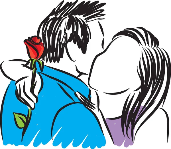 Paar knuffelen met een roos illustratie — Stockvector