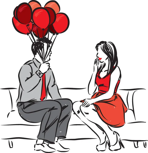 Man δίνοντας μπαλόνια γυναίκα εικονογράφηση — Διανυσματικό Αρχείο