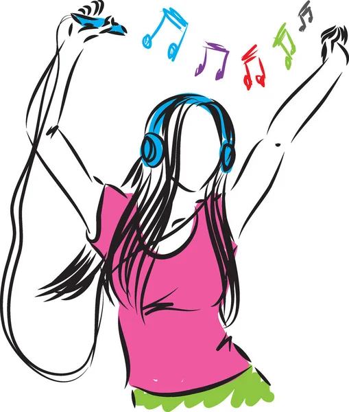 Dama chica escuchar música ilustración — Archivo Imágenes Vectoriales