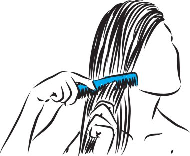 Kız onun saç çizimde penye